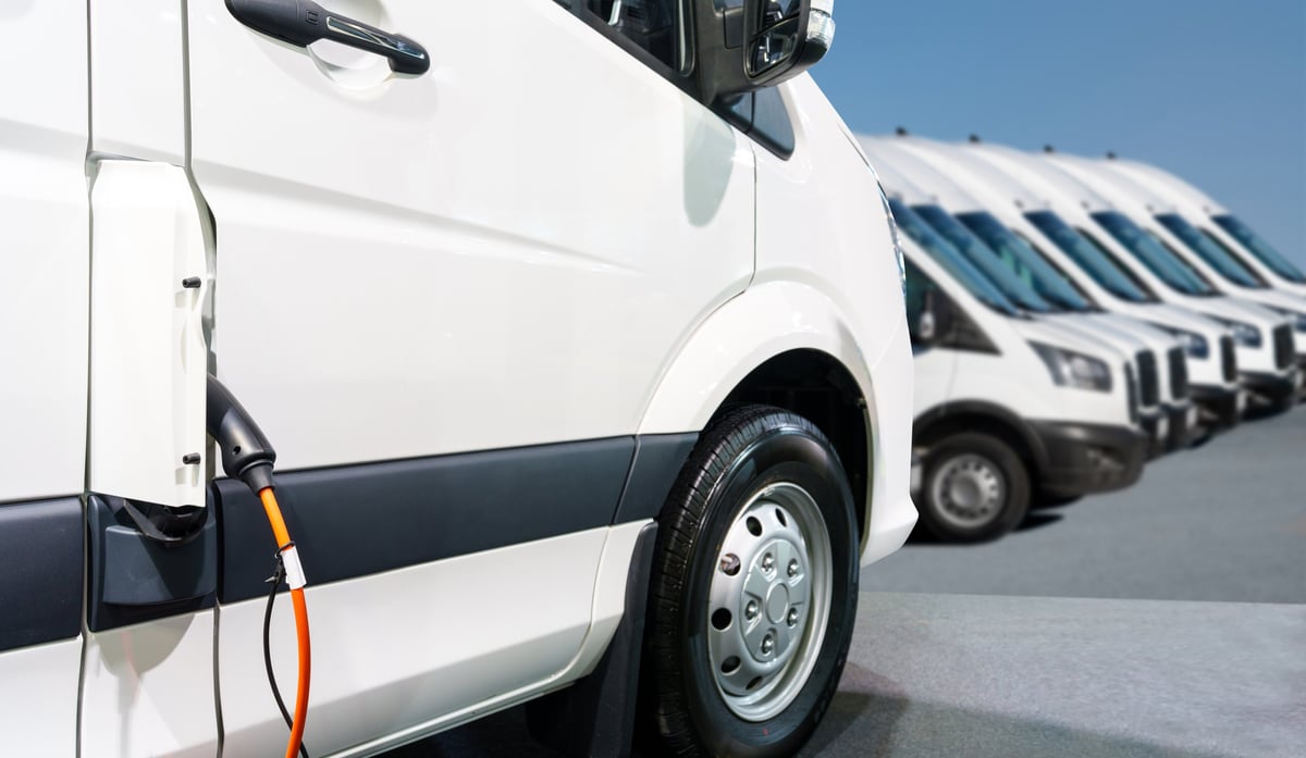 Electric delivery van with connected charging cable